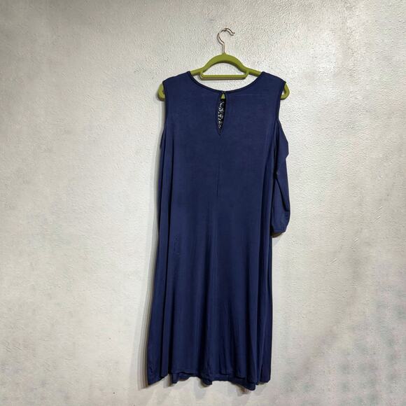 Lane Bryant Blue Crochet Neck Cold Shoulder Midi Shift Dress Sz 14/16 NWT - Picture 10 of 13